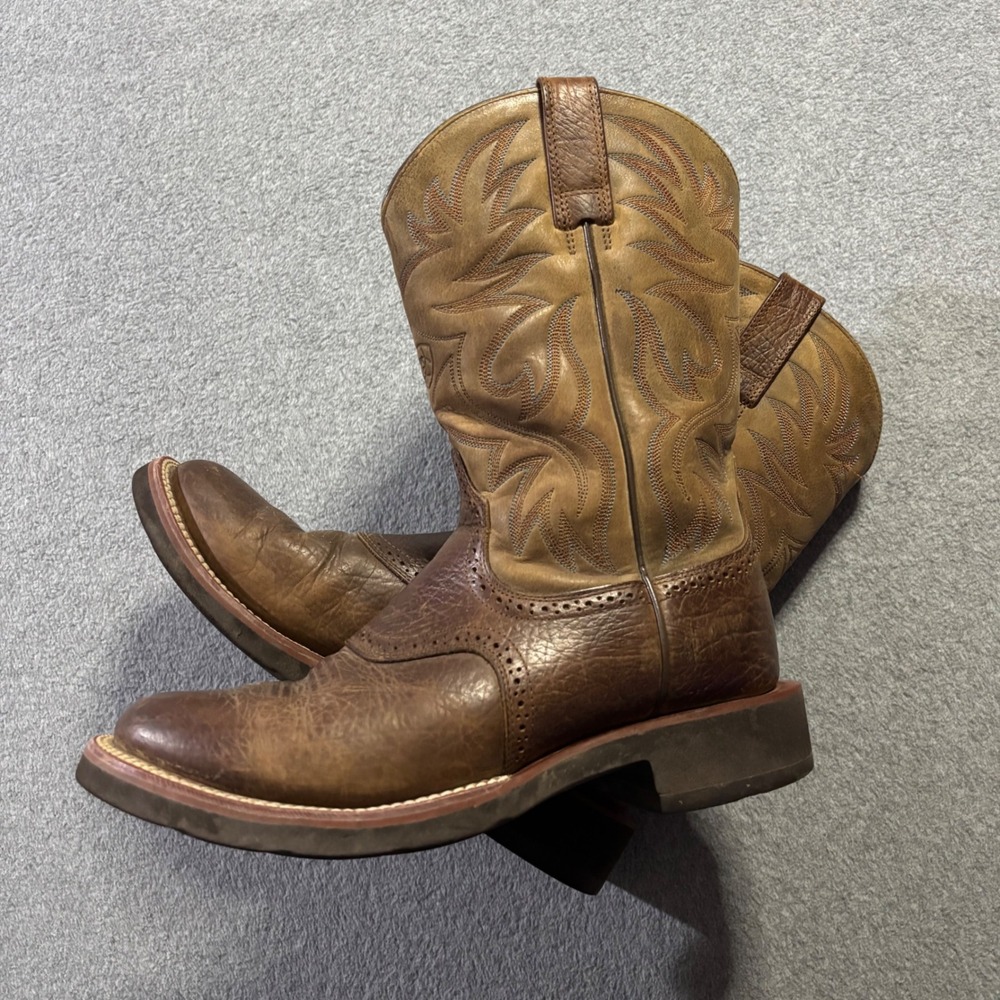 Men's 9 D Ariat Heritage Crepe Western Boots Brown Leather Cowboy Roper 10002559